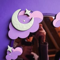 Image 3 of Good Night, Kitten - Dark Round Mirror with Laser Cut Handpainted Frame - GLOW IN THE DARK