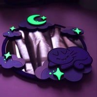 Image 5 of Good Night, Kitten - Dark Round Mirror with Laser Cut Handpainted Frame - GLOW IN THE DARK