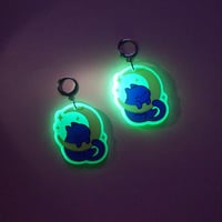 Image 5 of Good Night, Kitten Earrings (2) - Purple Cat hanging in the Moon  - Fuorecent Acrylic earrings
