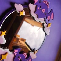 Image 4 of Bats in the Night - Dark Round Mirror with Laser Cut Handpainted Frame