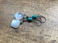 Image 4 of Moonstone and Turquoise sterling silver dangle earrings /n58