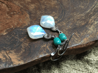 Image 1 of Moonstone and Turquoise sterling silver dangle earrings /n58