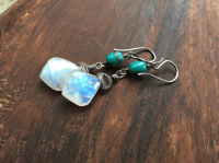 Image 5 of Moonstone and Turquoise sterling silver dangle earrings /n58