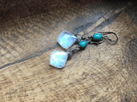 Image 2 of Moonstone and Turquoise sterling silver dangle earrings /n58