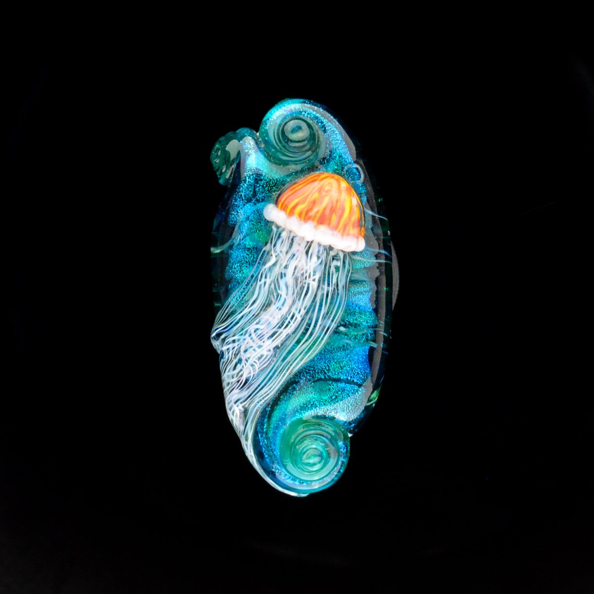 Image of XL. Sunny Orange Sea Nettle Jellyfish - Lampwork Glass Sculpture Bead