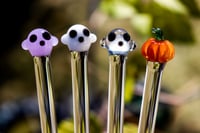 Image 1 of Ghost + Pumpkin Glass Stir Sticks
