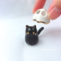 Image 2 of Black cat with ghost mask ceramic figurine (Price reduce due to tiny dent on the gold line)