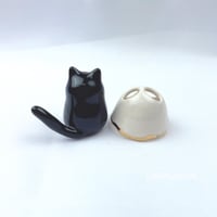 Image 5 of Black cat with ghost mask ceramic figurine (Price reduce due to tiny dent on the gold line)