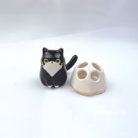 Image 1 of tuxedo kitten with ghost mask ceramic figurine