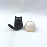 Image 5 of tuxedo kitten with ghost mask ceramic figurine