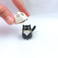 Image 4 of tuxedo kitten with ghost mask ceramic figurine