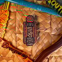 Image 2 of SOUTHPAW BARBERSHOP Milwaukee Tiki Barber Pole 1.5" Enamel Pin