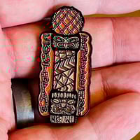 Image 1 of SOUTHPAW BARBERSHOP Milwaukee Tiki Barber Pole 1.5" Enamel Pin