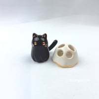 Image 1 of Black kitten with ghost mask ceramic figurine