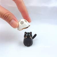 Image 4 of Black kitten with ghost mask ceramic figurine