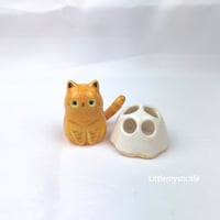 Image 1 of Chubby Ginger cat / orane cat with ghost mask ceramic figurine