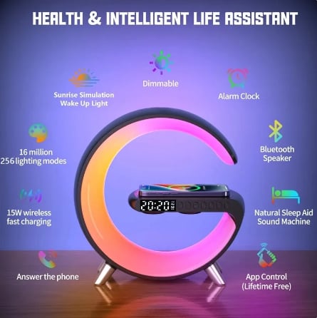 Image of Multifunctional Wireless Charger Stand Alarm Clock Speaker