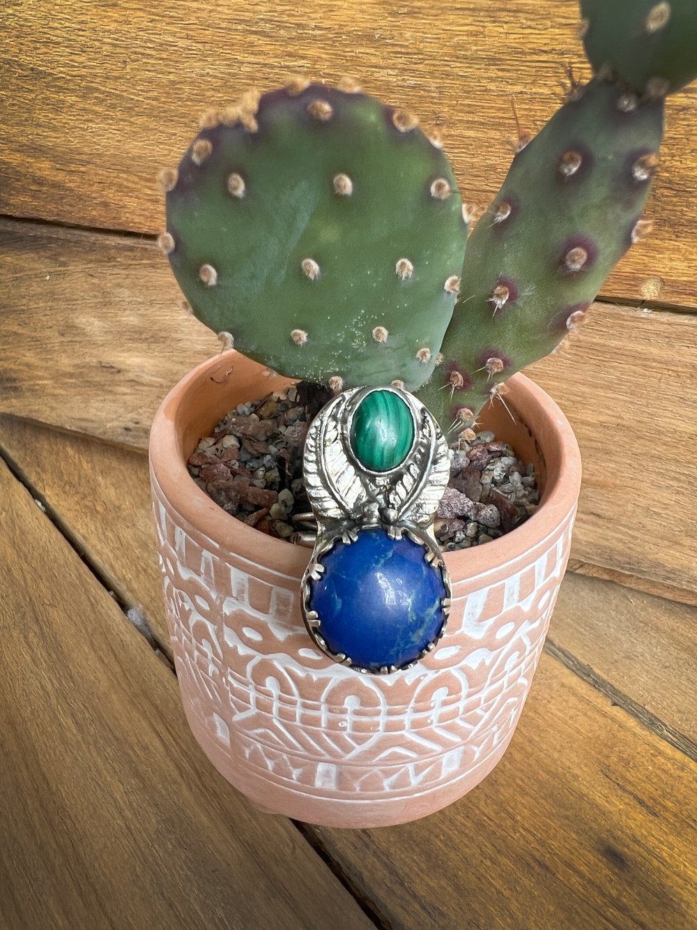 Image of Lapis and Malachite Statement Ring