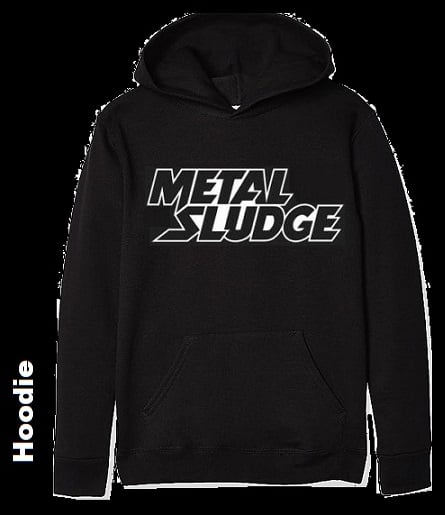 Image of Metal Sludge men's Pullover Black Hoodie (BOTH Front ONLY print & w/ BACK PRINT TOO) 