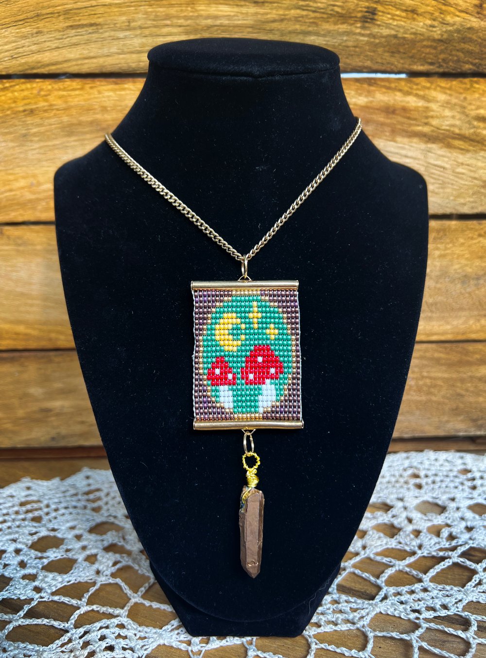 Image of Mushroom Moon Beaded Necklace
