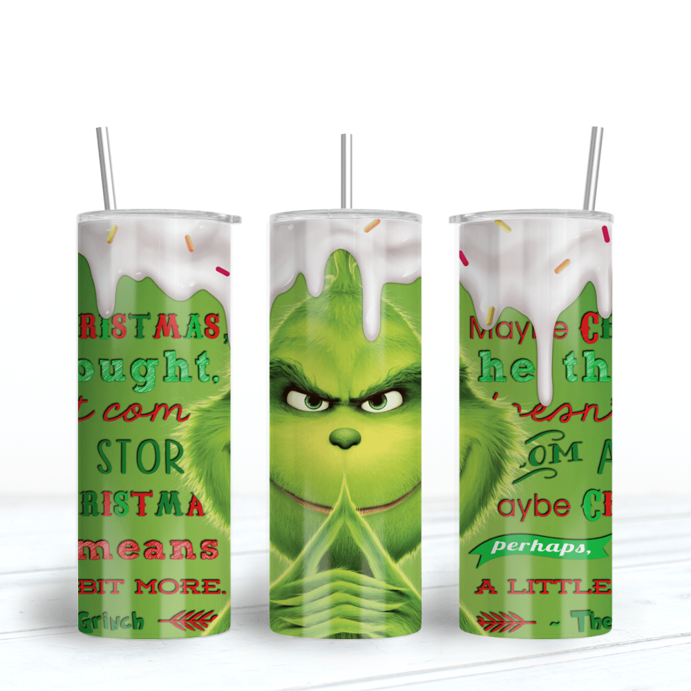 20 oz steel tumbler with metal straw GRINCH CLAW