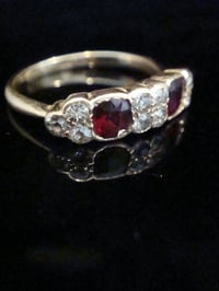Image 1 of EDWARDIAN 18CT YELLOW GOLD NATURAL RUBY OLD CUT DIAMOND 5 STONE RING