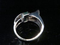 Image 2 of Retro 18ct white gold emerald and diamond tank ring 8.1g