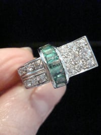Image 4 of Retro 18ct white gold emerald and diamond tank ring 8.1g