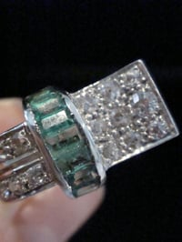Image 5 of Retro 18ct white gold emerald and diamond tank ring 8.1g
