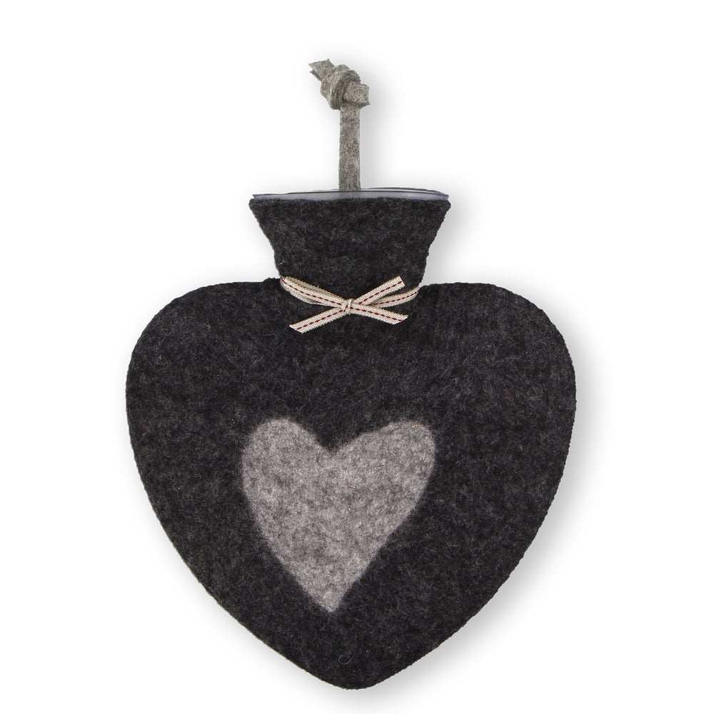 Image of Bouillotte forme Coeur Laine Mérinos : Coeur anthracite