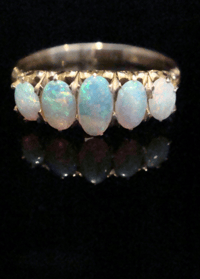 Image 1 of Edwardian 18ct yellow gold natural solid opal 5 stone ring