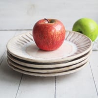 Image 2 of Set of Four Rustic Salad Plates in Creamy White And Ocher Glaze, Hand Carved Made in USA