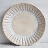 Image 3 of Set of Four Rustic Salad Plates in Creamy White And Ocher Glaze, Hand Carved Made in USA