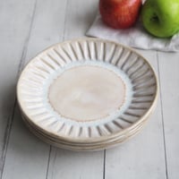 Image 1 of Set of Four Rustic Salad Plates in Creamy White And Ocher Glaze, Hand Carved Made in USA