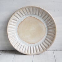 Image 5 of Set of Four Rustic Salad Plates in Creamy White And Ocher Glaze, Hand Carved Made in USA