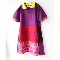 Image 3 of  circles plum reds courtneycourtney adult L large sweatshirt collared short sleeve a-line dress
