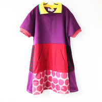 Image 2 of  circles plum reds courtneycourtney adult L large sweatshirt collared short sleeve a-line dress