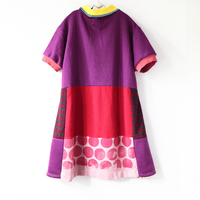 Image 1 of  circles plum reds courtneycourtney adult L large sweatshirt collared short sleeve a-line dress