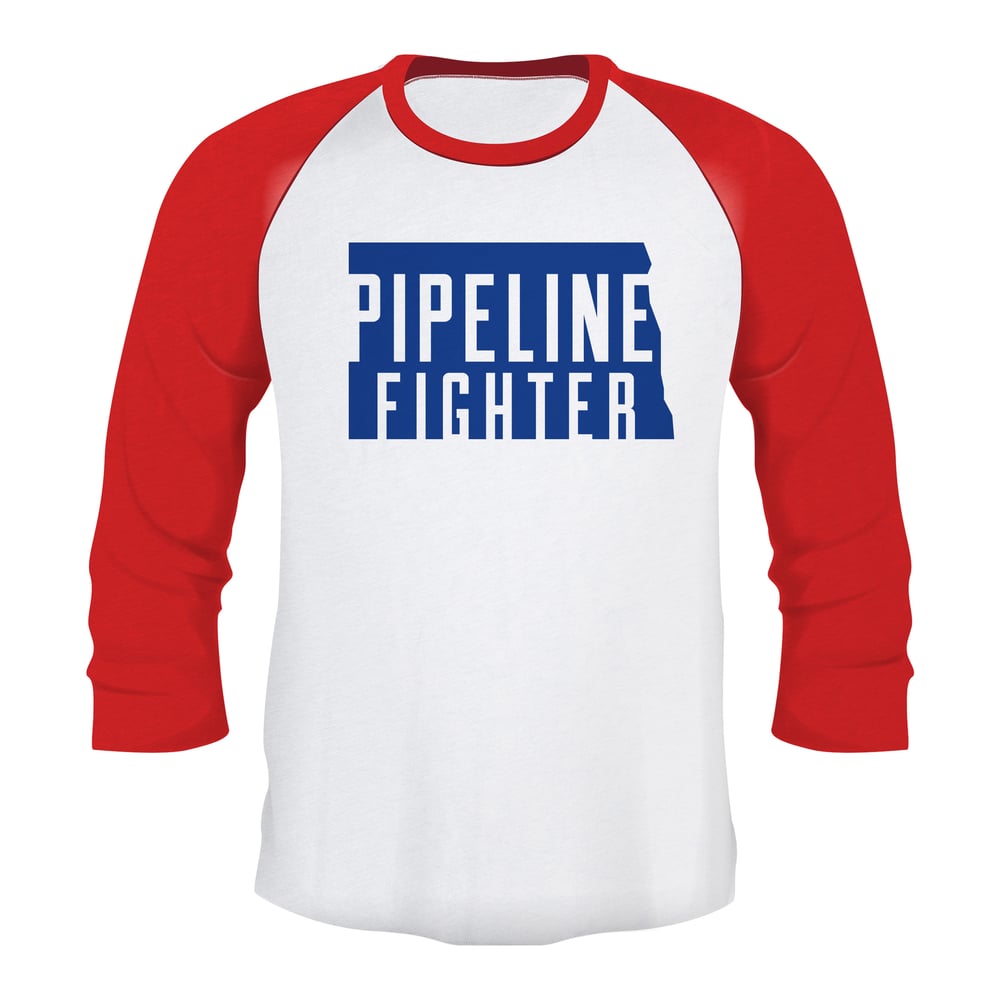 Image of North Dakota Pipeline Fighter t-shirt (Red 3/4 sleeve)