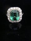 ART DECO 18CT PLATINUM NATURAL TOURMALINE AND DIAMOND CLUSTER