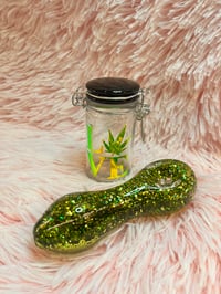 Image 5 of Green Freezable Glitter Glass Pipe And Stash Jar Set 