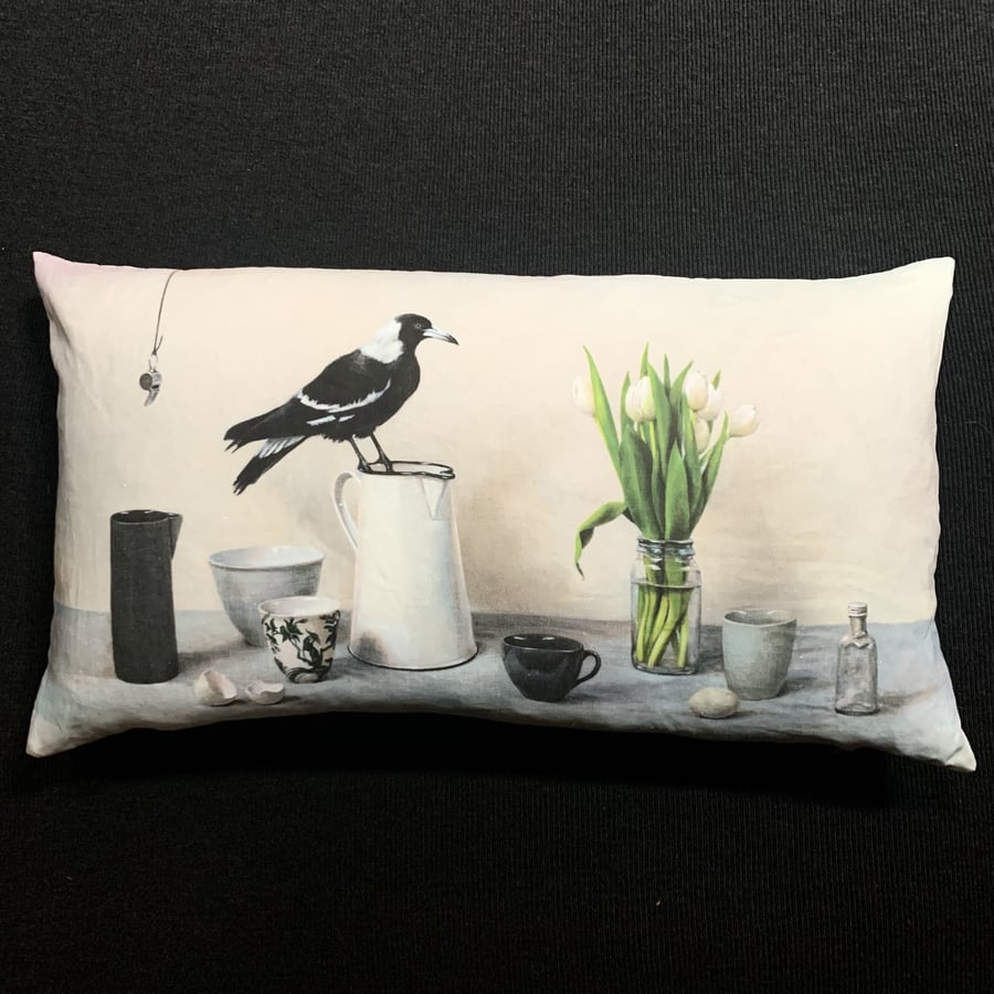 Image of Linen Tulip Magpie Cushion