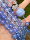 Blue Chalcedony Mala with Blue Lace Agate Guru Bead, Blue Chalcedony 108 Bead Japa Mala Hand Knotted