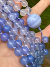 Image 3 of Blue Chalcedony Mala with Blue Lace Agate Guru Bead, Blue Chalcedony 108 Bead Japa Mala Hand Knotted