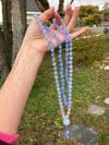 Blue Chalcedony Mala with Blue Lace Agate Guru Bead, Blue Chalcedony 108 Bead Japa Mala Hand Knotted