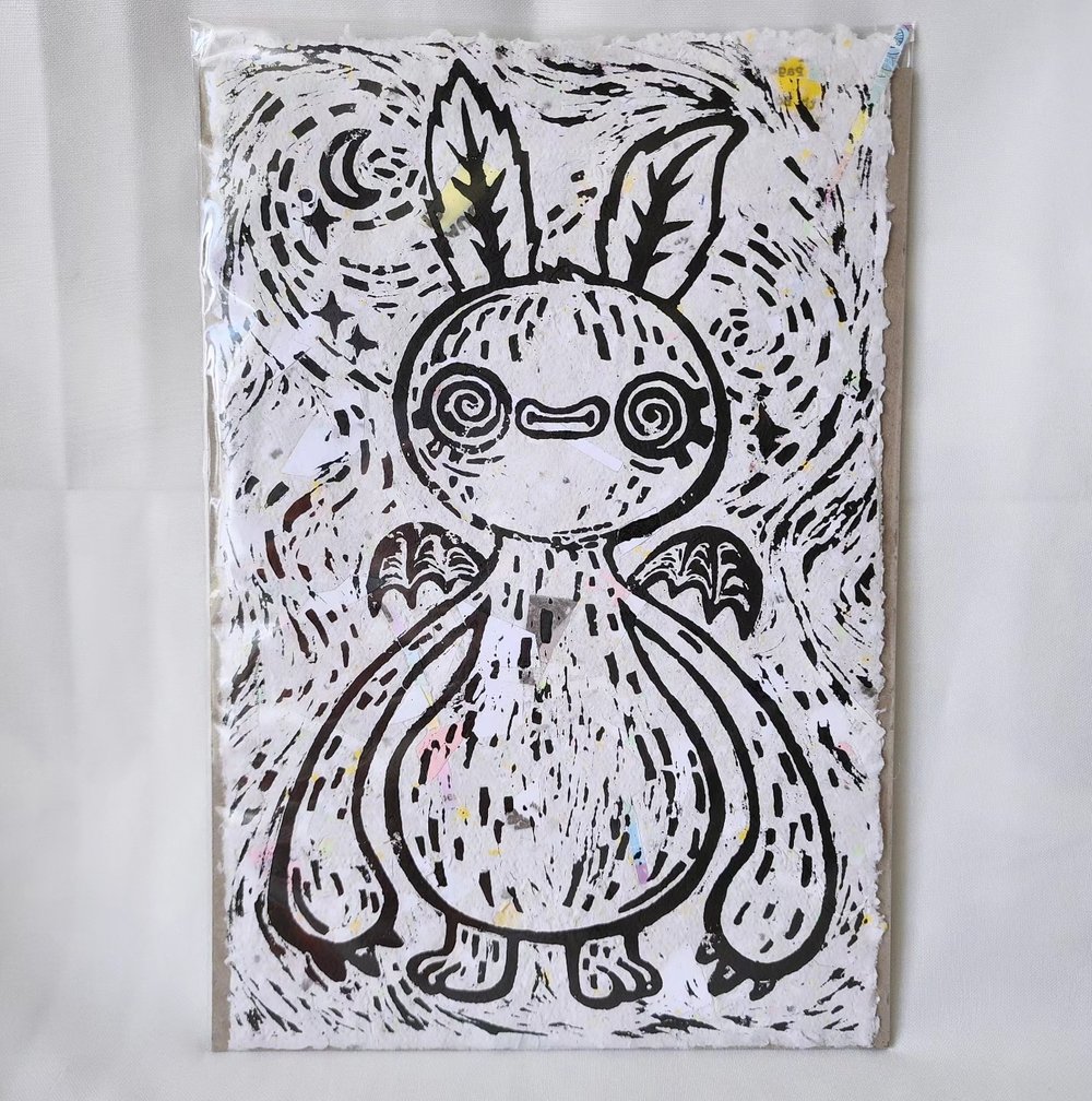 Image of Handmade moffman linoprint