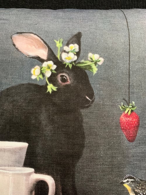 Image of Linen Strawberry Rabbit Cushion