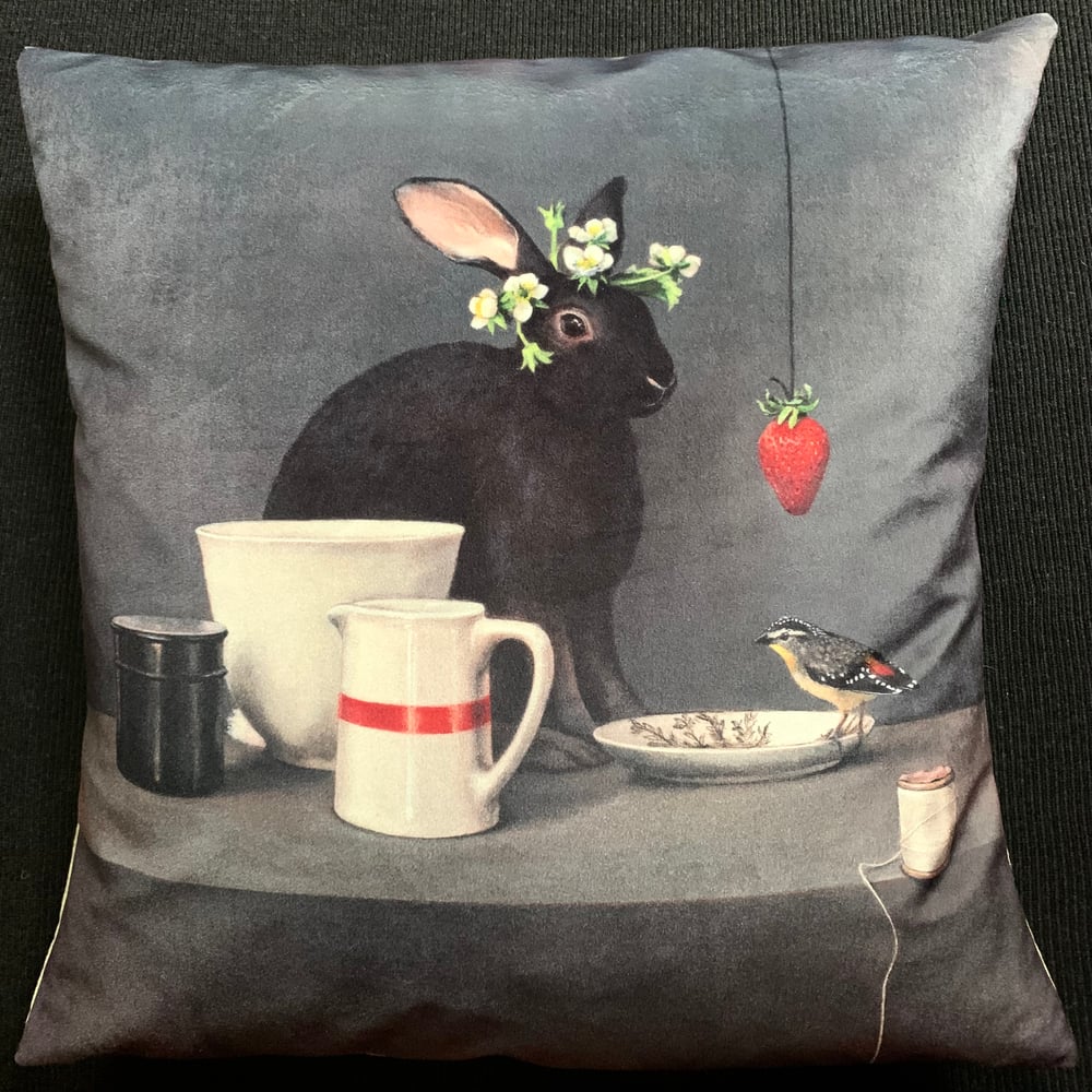 Image of Velvet Strawberry Rabbit Cushion