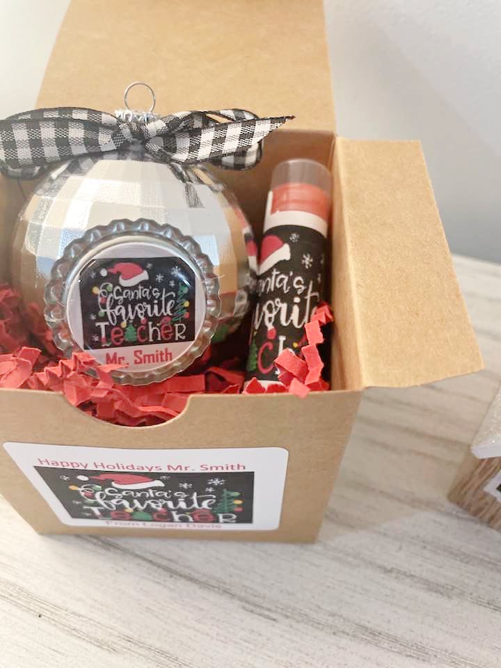 Image of Santa's Favorite - Personalized Bottlecap Ornament and Organic Lip Balm Gift Set 