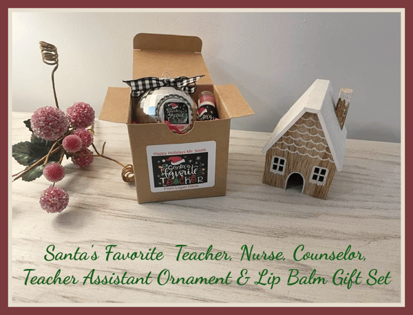 Image of Santa's Favorite - Personalized Bottlecap Ornament and Organic Lip Balm Gift Set 
